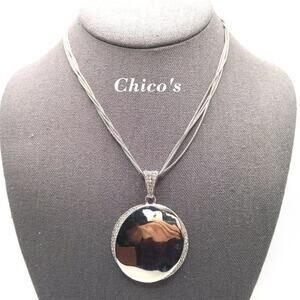 Chico’s Silver Tone Pave Rhinestone Pendant Necklace Multi Snake Chain